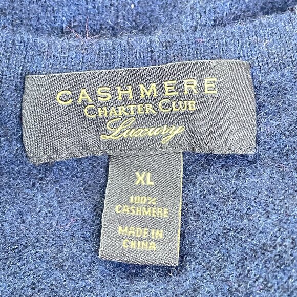 Charter Club 100% Cashmere Navy Blue Crew Neck Sweater XL Luxury Soft Knit - Picture 6 of 9